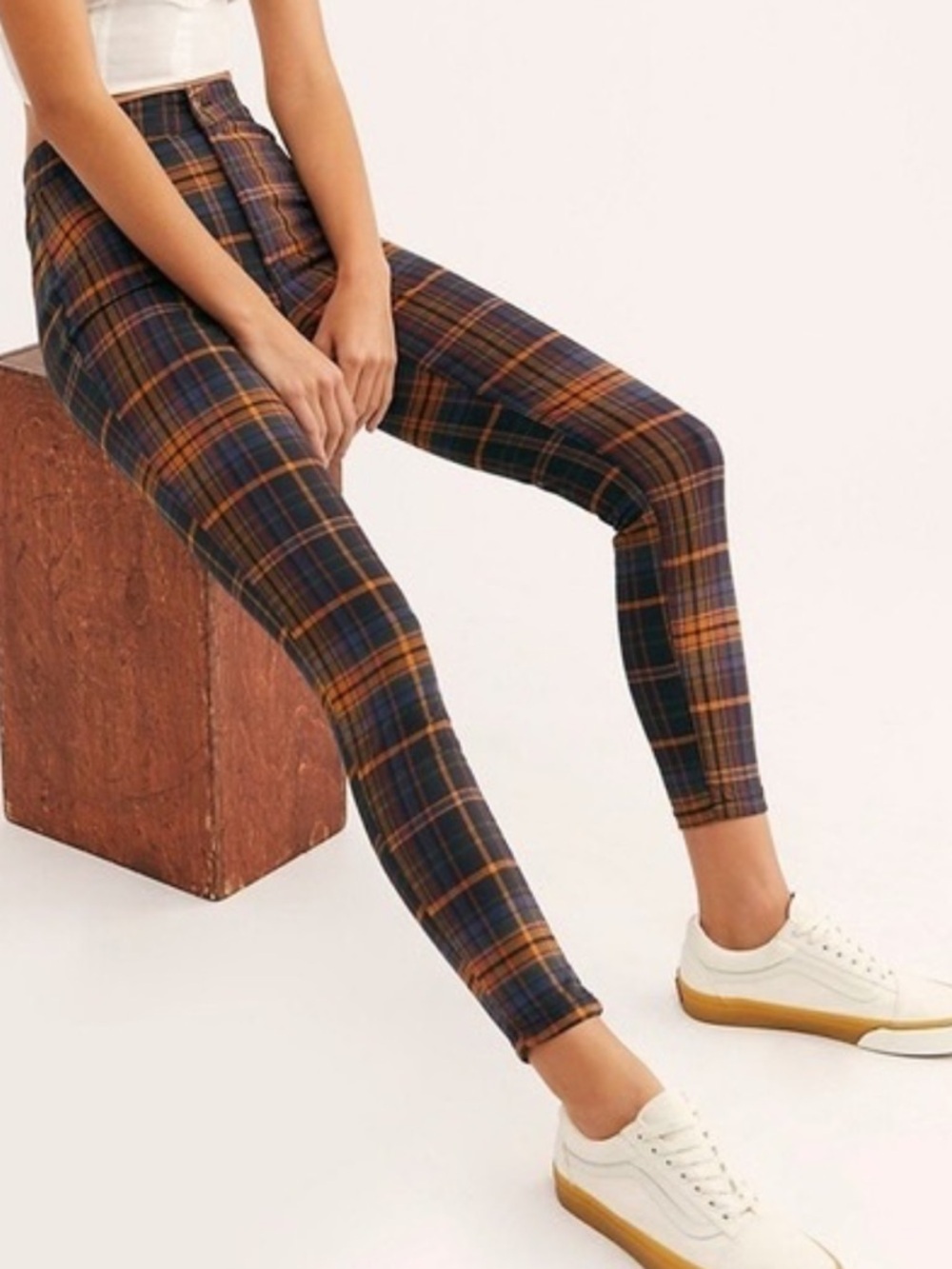 FREE PEOPLE We The Free Plaid High Waisted Trousers Pants